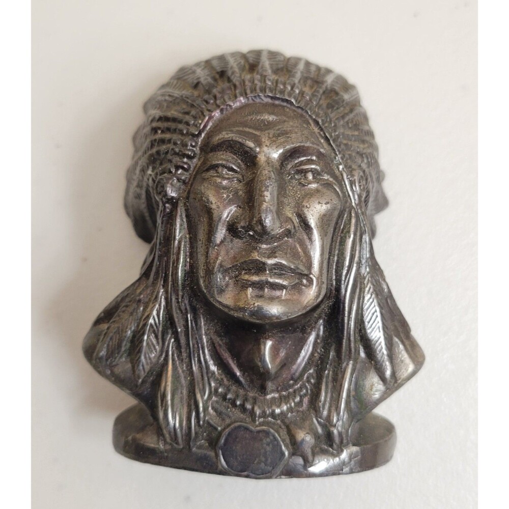 Native American in Head Dress Figurine Metal Ware